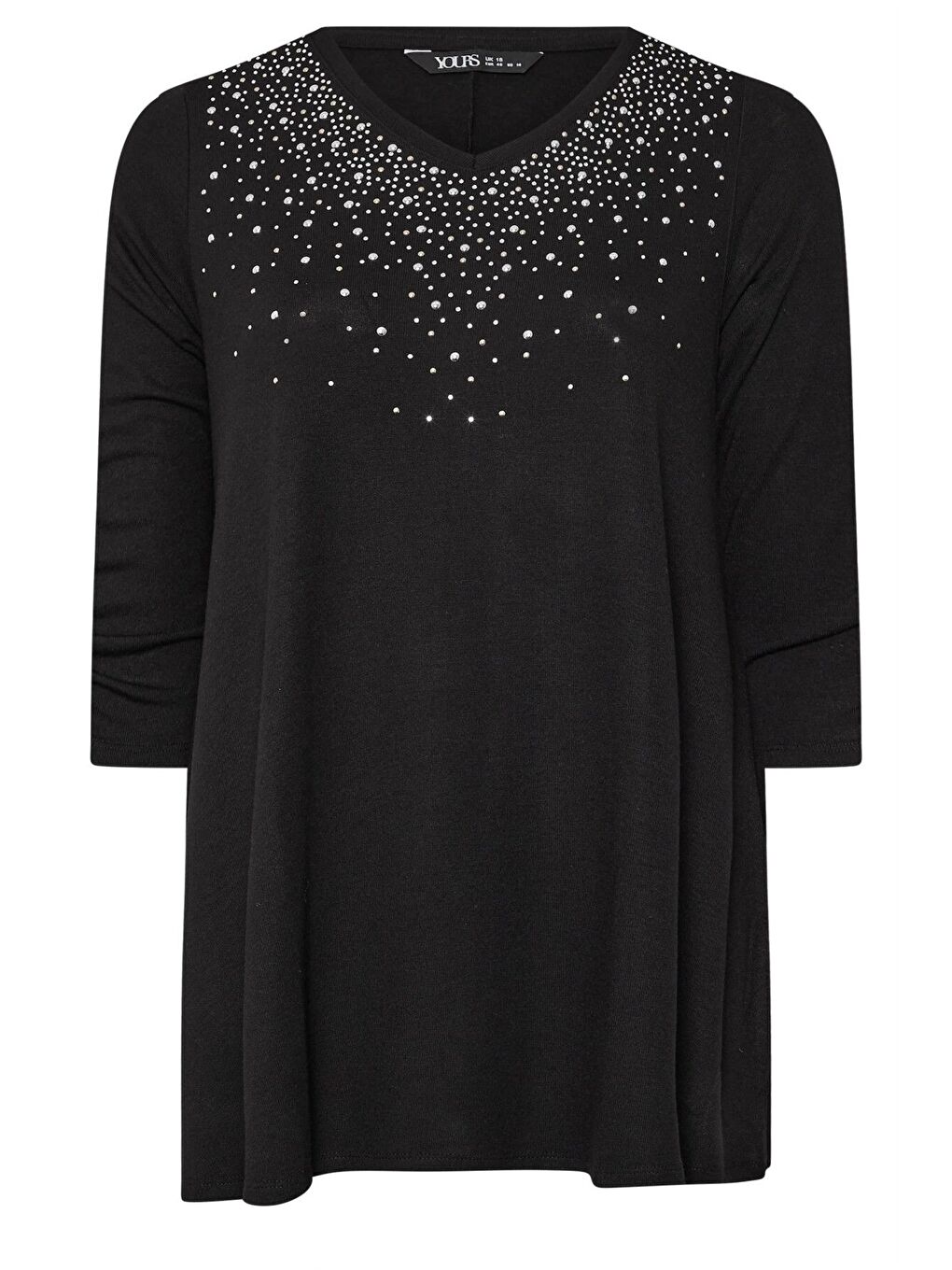 Siyah Büyük Beden V Yakası Taş İşlemeli Kolları Büzgülü Bluz 322223-11