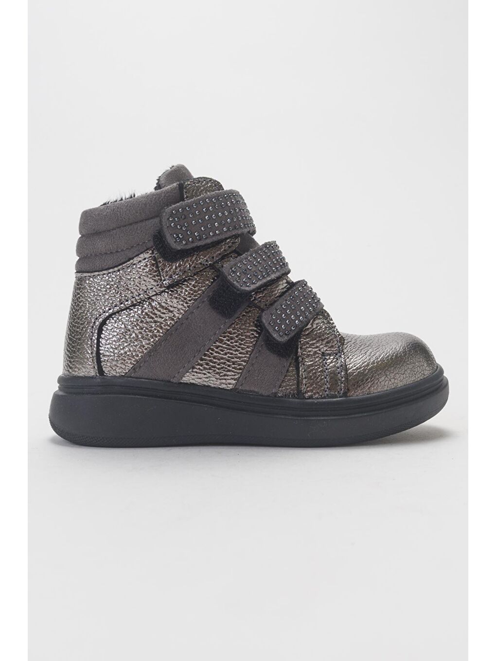 Gri Kız Çocuk Gümüş Hakiki Deri Anatomik Günlük Bot-4