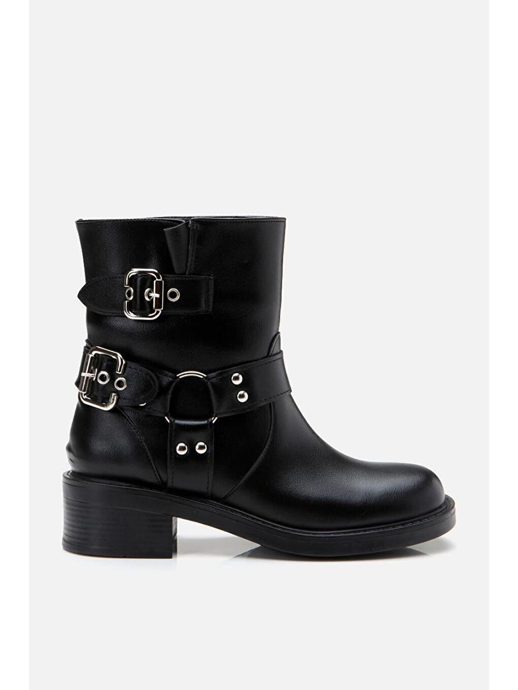 Siyah Kadın Tokalı Düz Bot