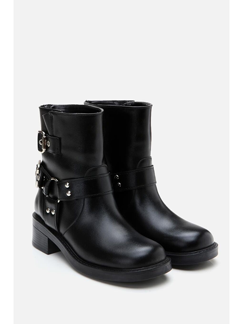 Siyah Kadın Tokalı Düz Bot-1