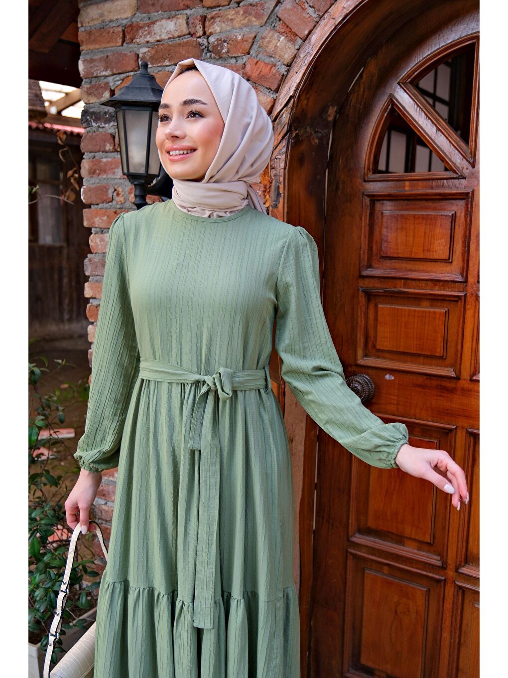 Bel Bağlamalı Kadın Elbise Mint Yeşili-1