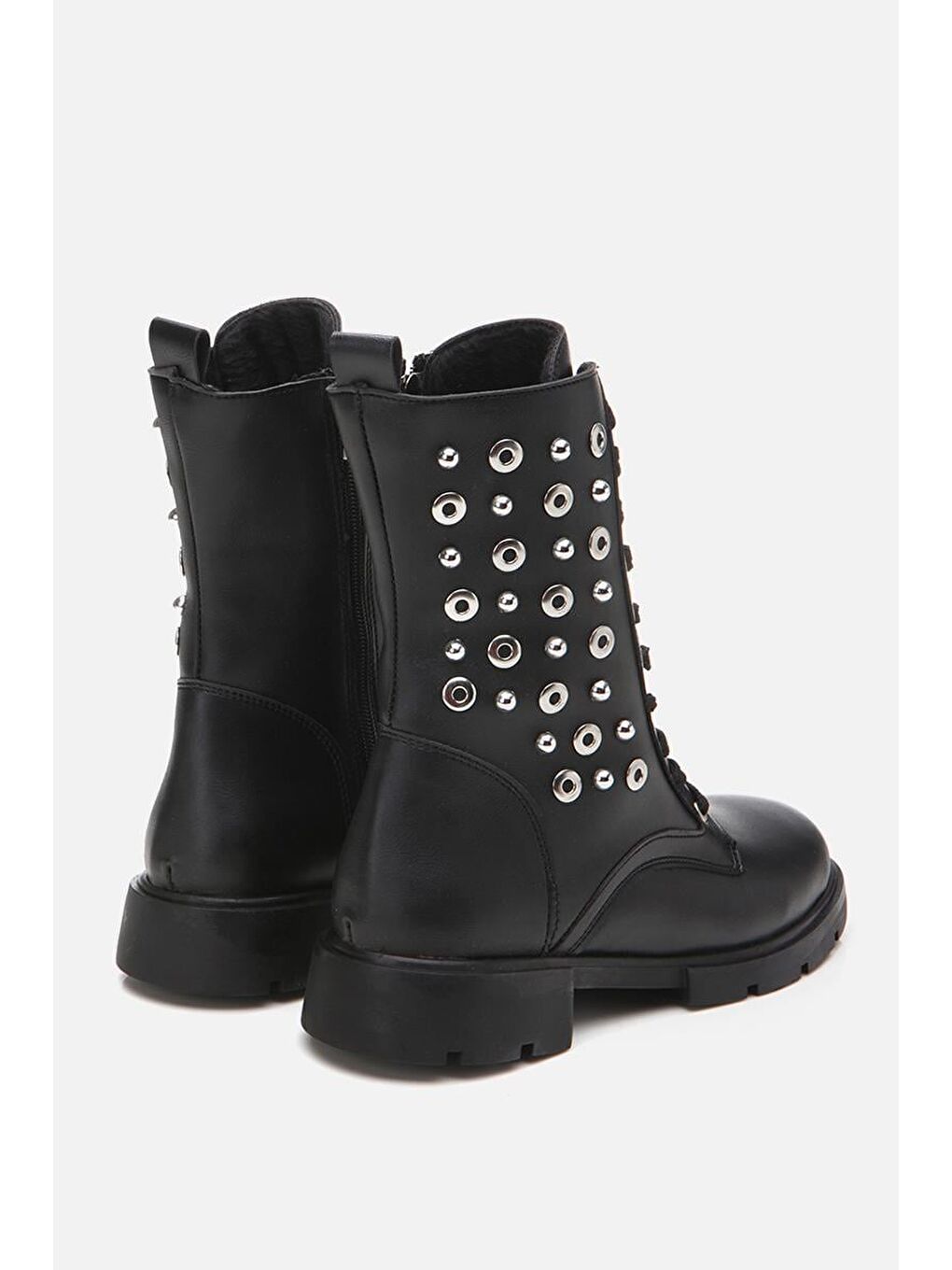 Siyah Kadın Zımbalı Düz Bot-5