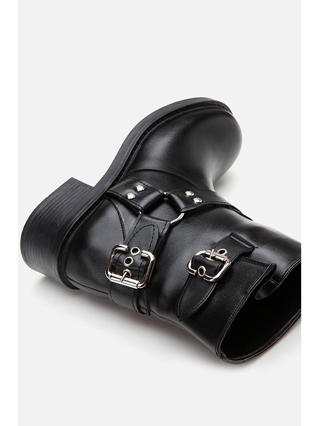 Siyah Kadın Tokalı Düz Bot-6