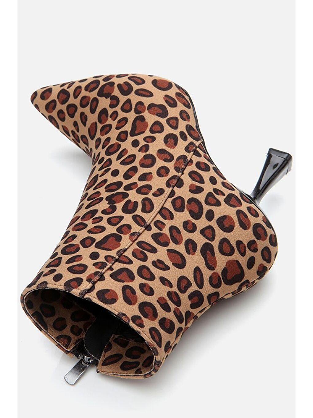 Kahverengi Leopar Desenli Kadın Topuklu Bot-5