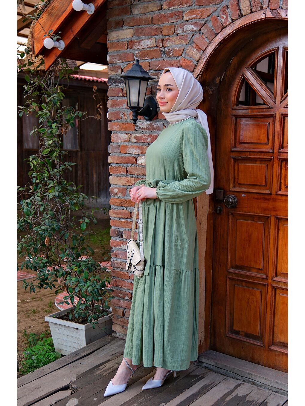 Bel Bağlamalı Kadın Elbise Mint Yeşili-2