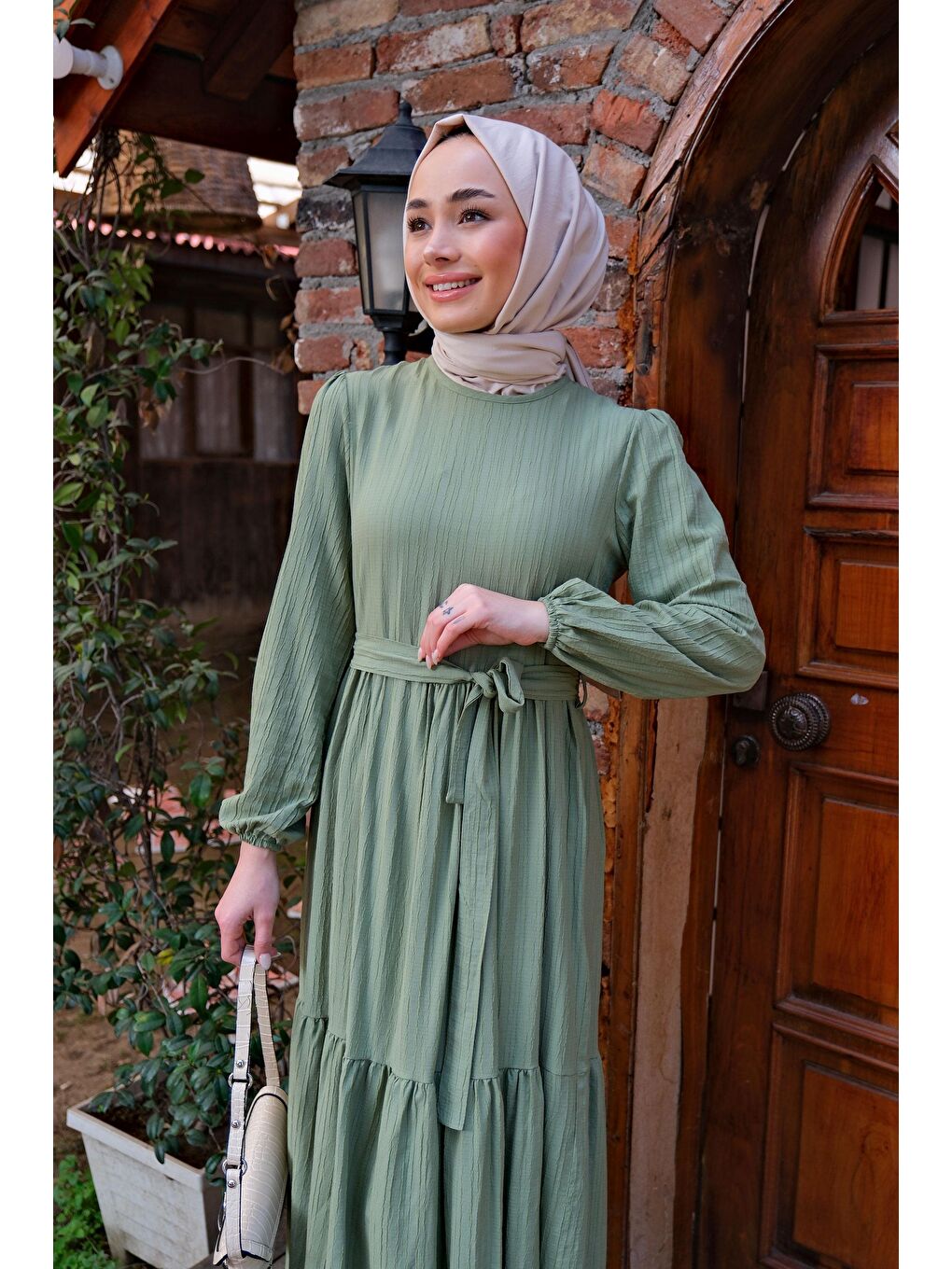 Bel Bağlamalı Kadın Elbise Mint Yeşili-3