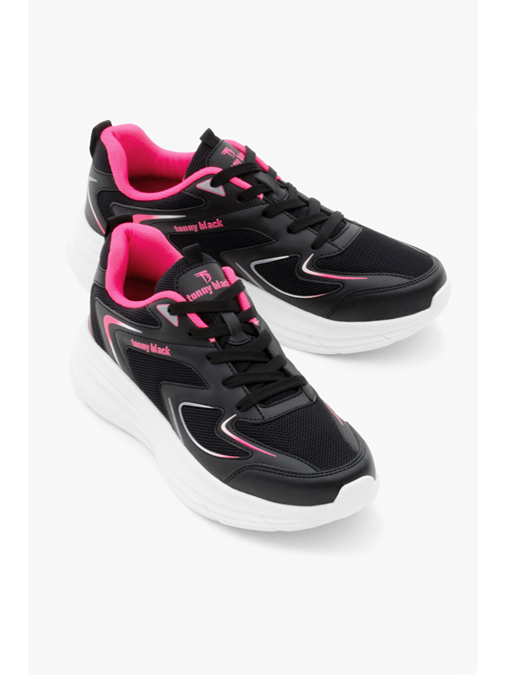 Unisex Siyah Fuşya Nefes Alabilen Kumaş Faylon Taban Bağcıklı Spor Ayakkabı-2