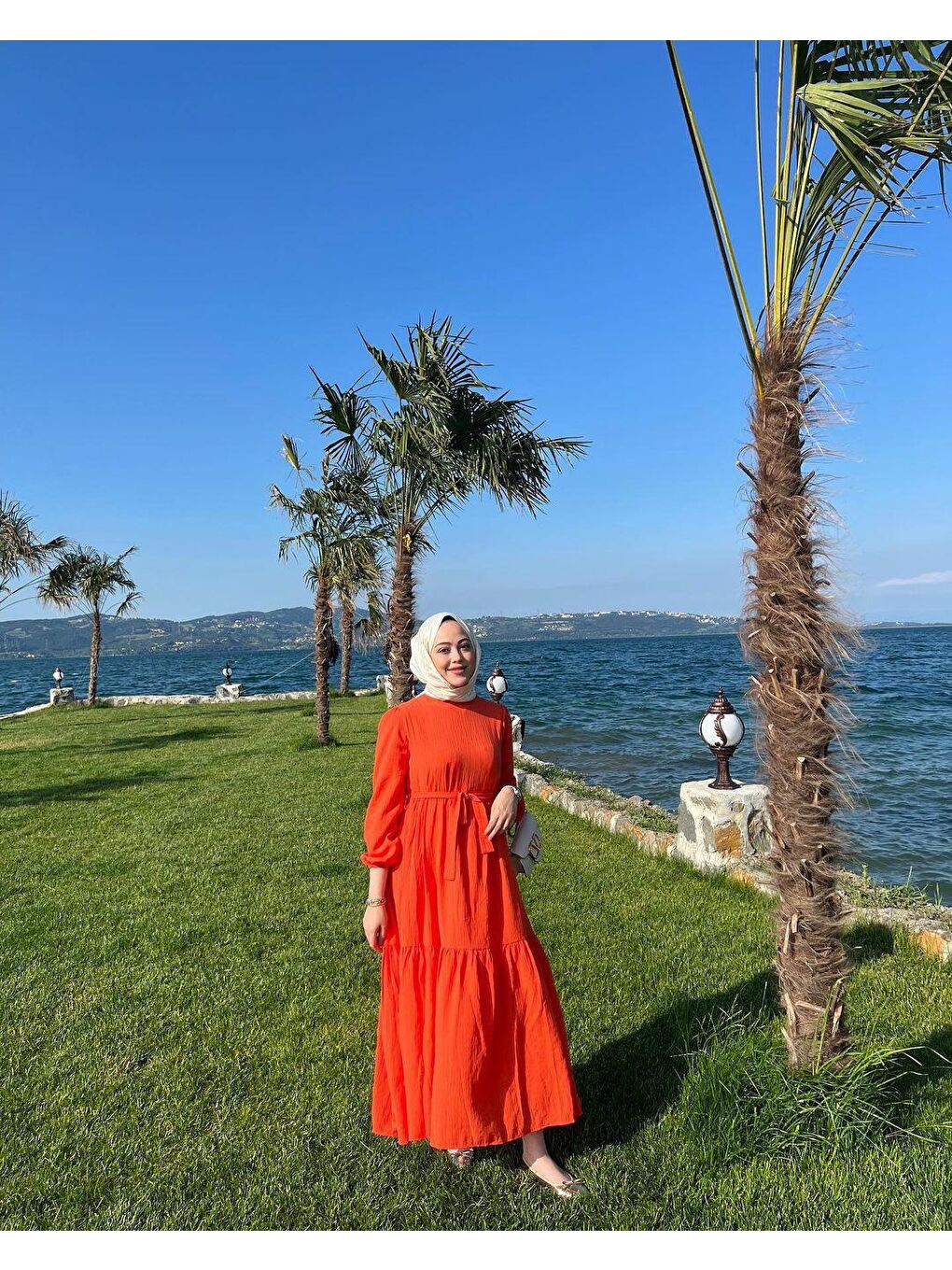 Bel Bağlamalı Kadın Elbise Turuncu