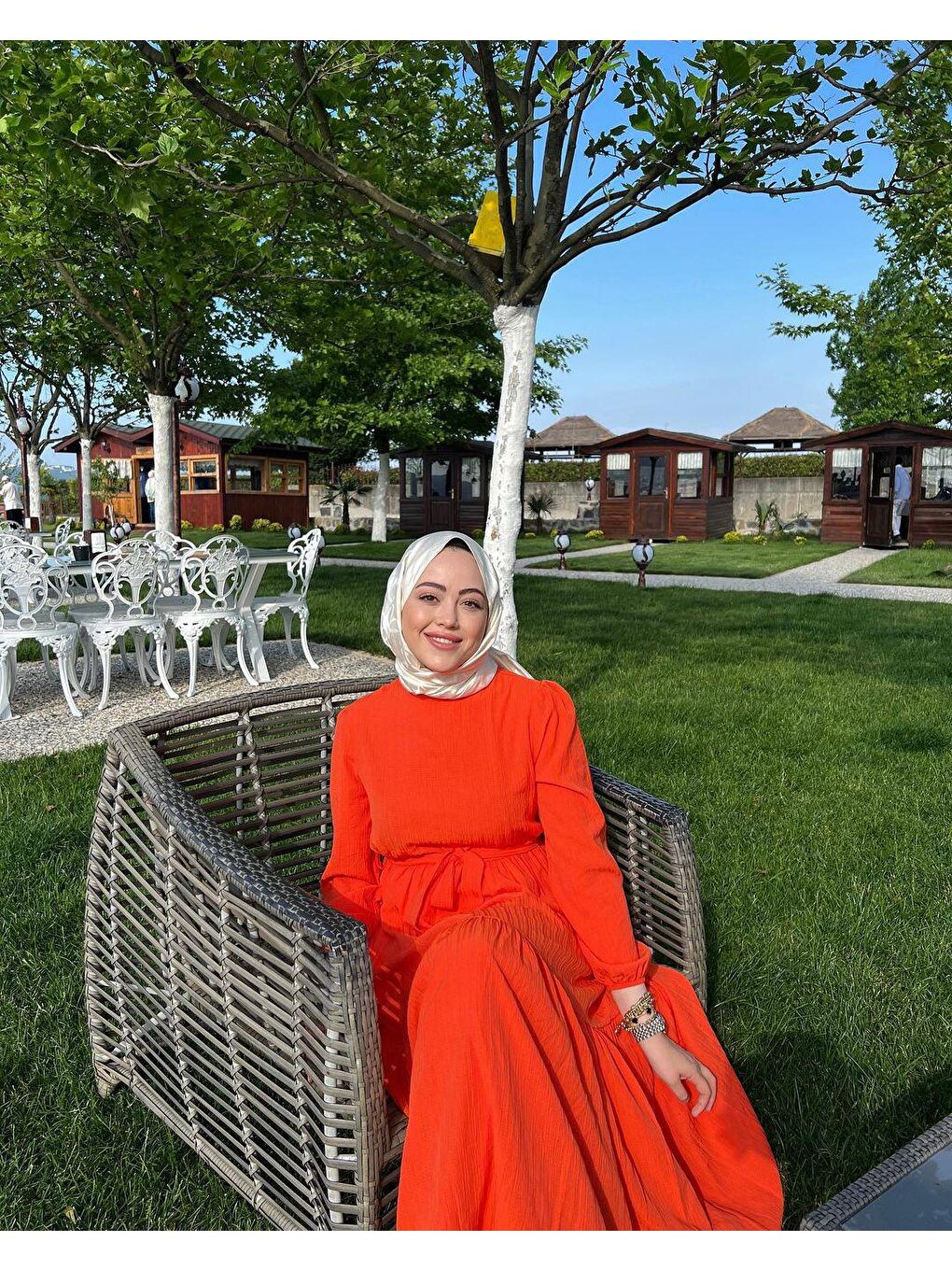 Bel Bağlamalı Kadın Elbise Turuncu-1