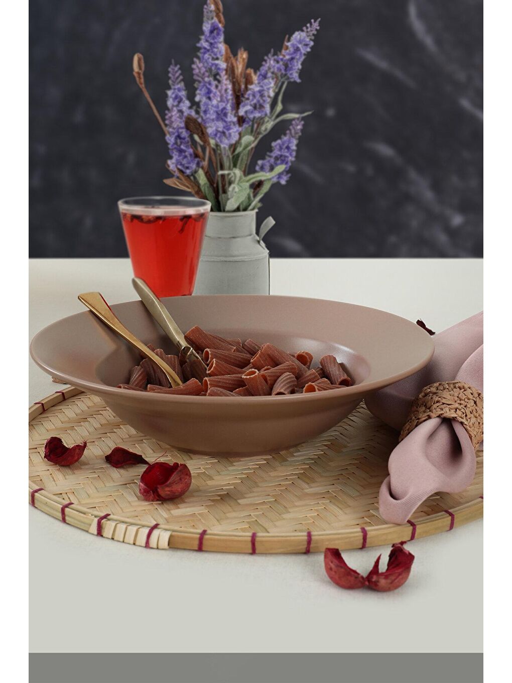 Kahverengi Mat Açık Taupe Delta Makarna Tabağı 26 Cm