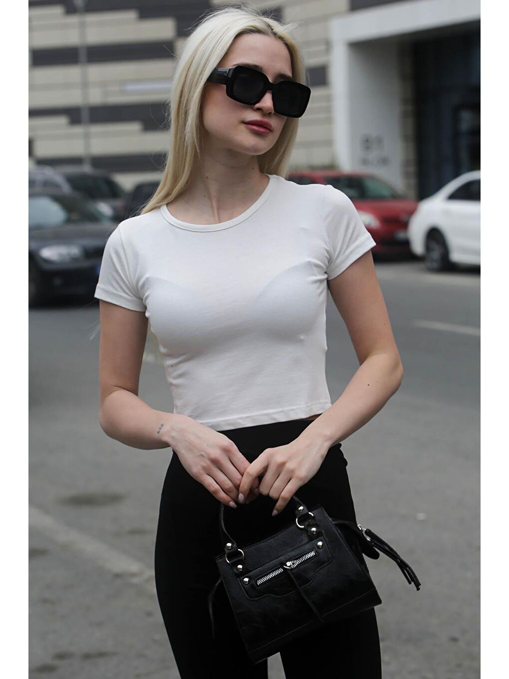 Beyaz Basic Kadın Tişört / Vücuda Oturan Kesim Mg1681-3