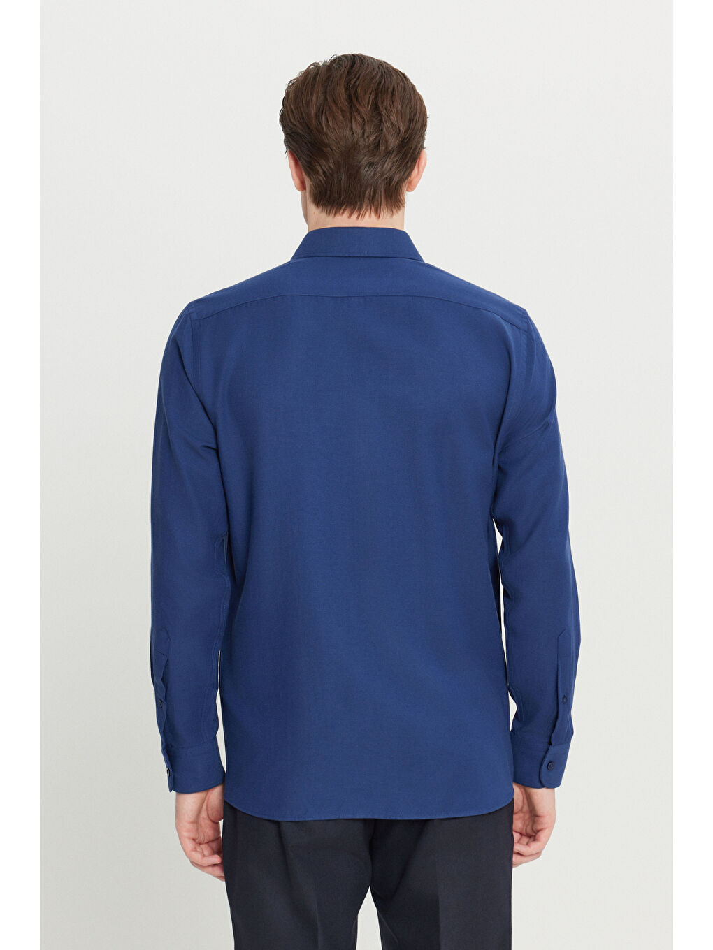 Erkek Lacivert Tailored Slim Fit Dar Kesim Küçük İtalyan Yaka Armürlü Oxford Gömlek-4