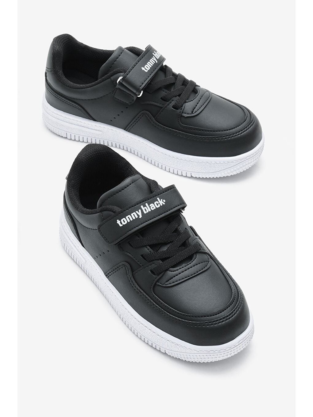 Çocuk Unisex Siyah Beyaz Termo Taban Cırtlı Lastik Bağcıklı Spor Ayakkabı-2