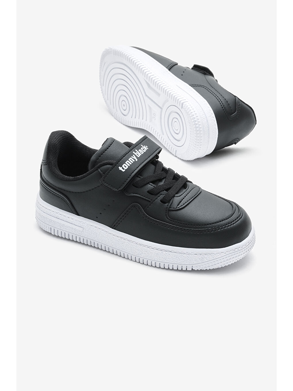 Çocuk Unisex Siyah Beyaz Termo Taban Cırtlı Lastik Bağcıklı Spor Ayakkabı-3