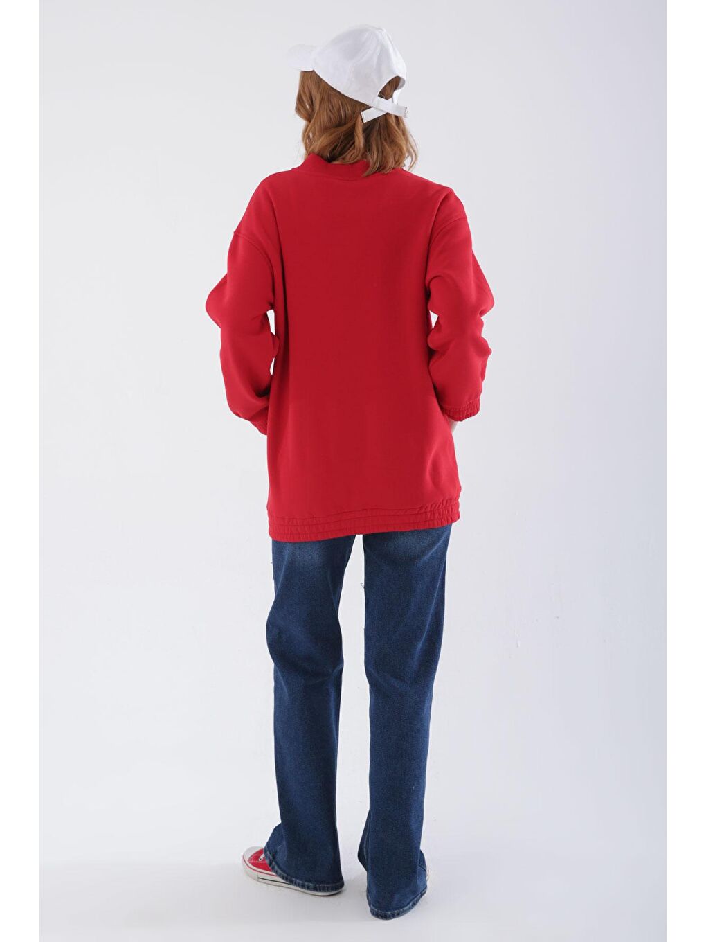 Kırmızı Çıtçıtlı Fermuarlı Şardonlu Hırka-4