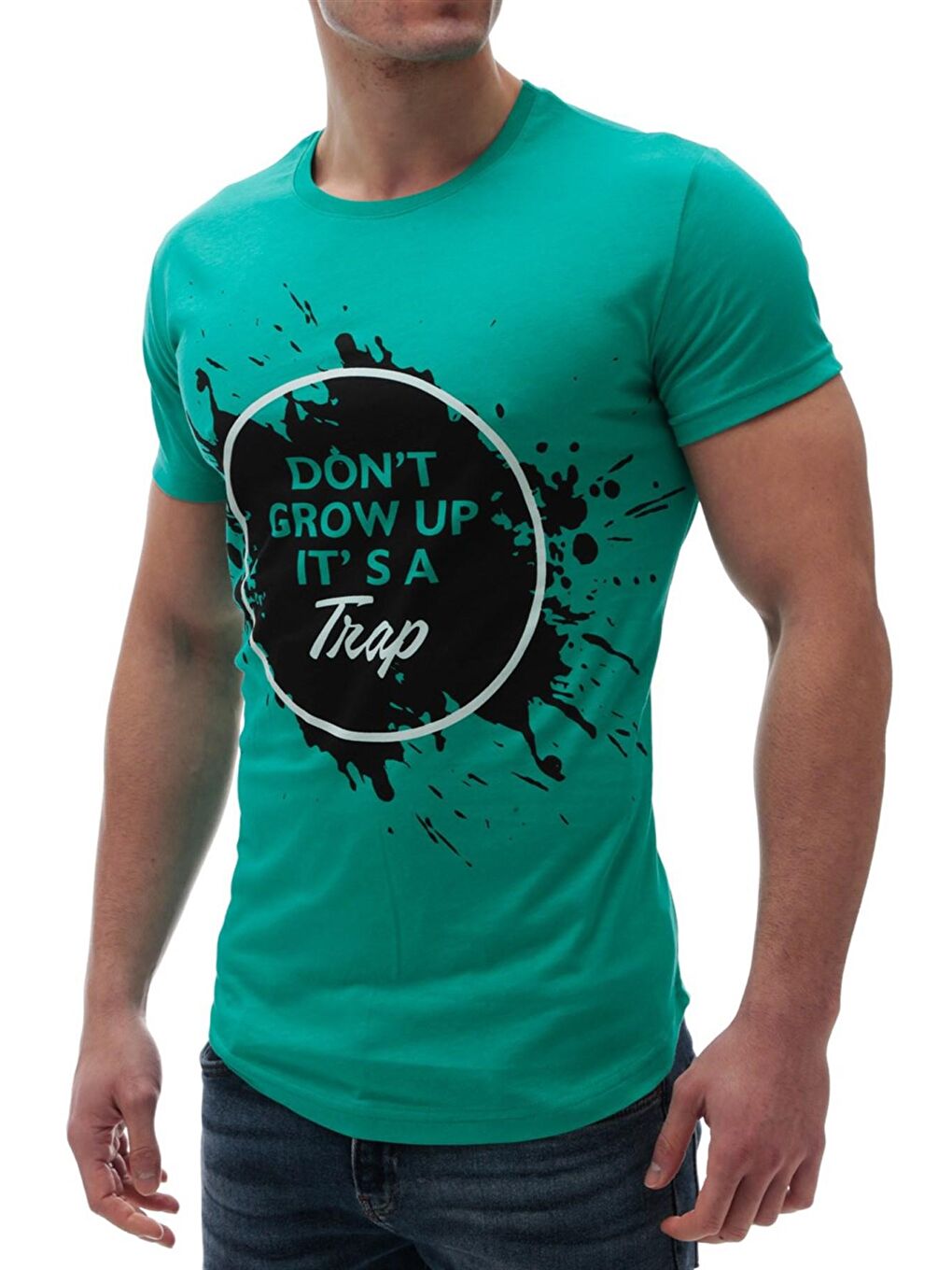 Baskılı Bisiklet Yaka Yeşil Tişört 2892-1