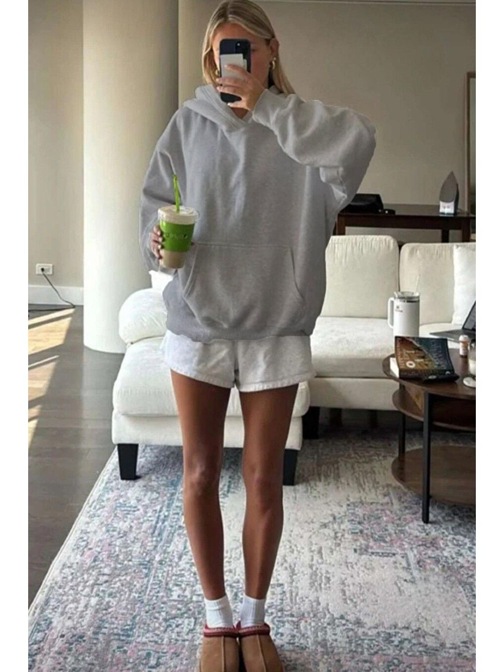 Grimelanj Kapüşonlu Şardonlu Oversize Cepli Sweatshirt Mg2206-1