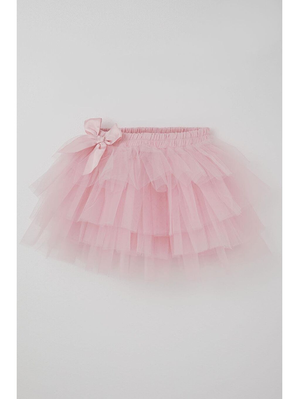 Kız Çocuk Tütü Etek Tül Detaylı Katlı Fiyonk Aksesuarlı Pembe (4-8 Yaş)-4