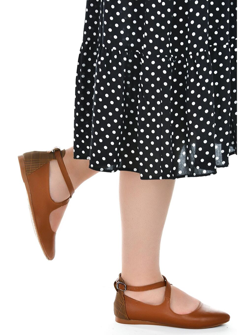 Kahverengi Cilt Sandalet Kadın Babet Ayakkabı 1920-203-1