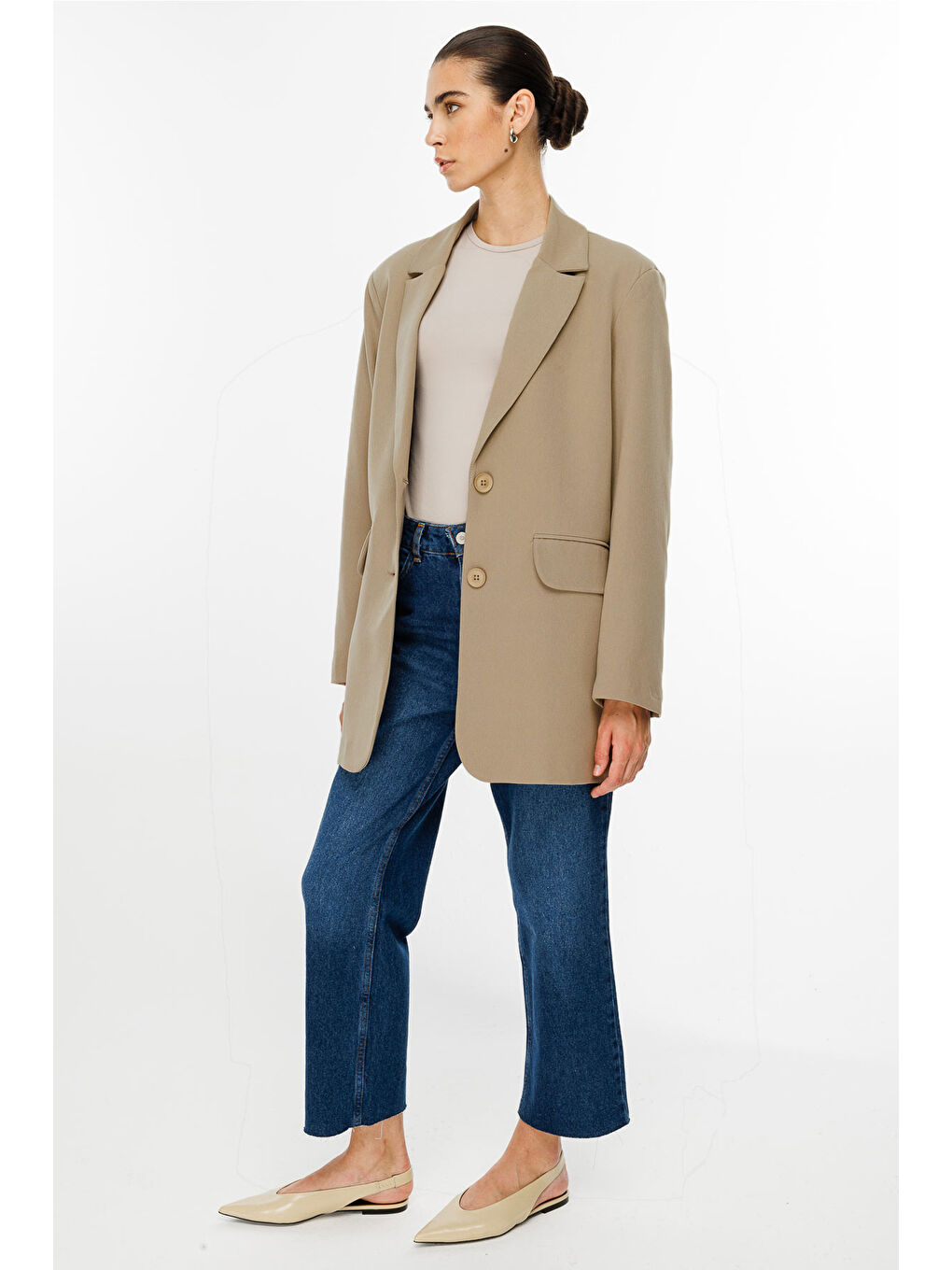 Bej Oversize Basic Blazer - Vizon-5