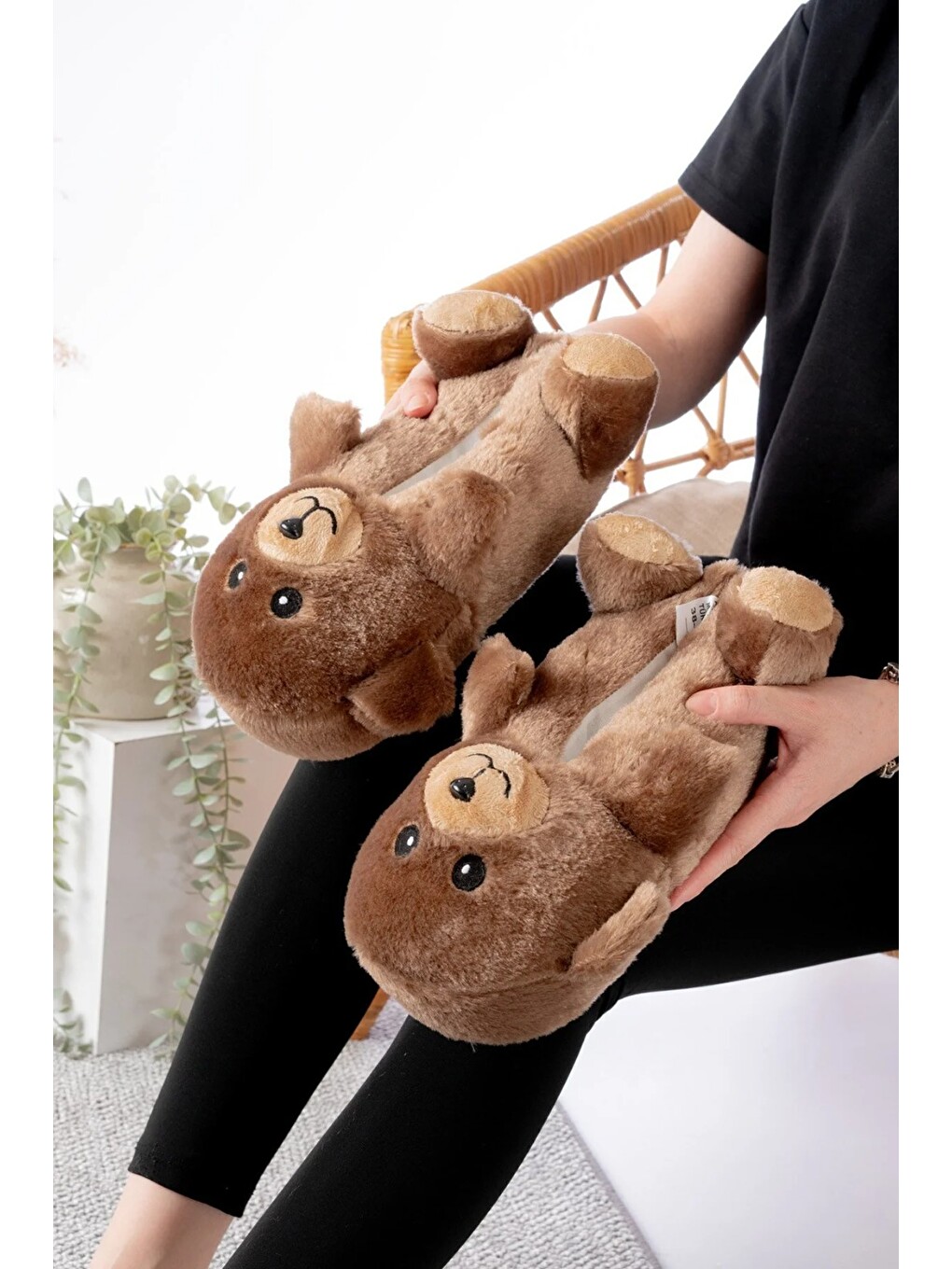 Kahverengi Ayıcık Figürlü Pelüş Panduf Ev Pandufu Unisex-1