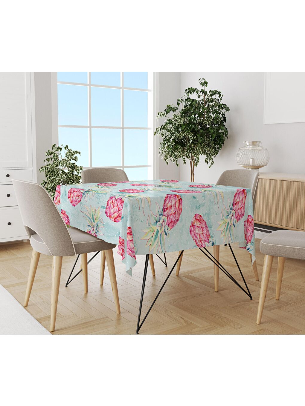 Karışık Ananas Desenli Masa Örtüsü Mavi