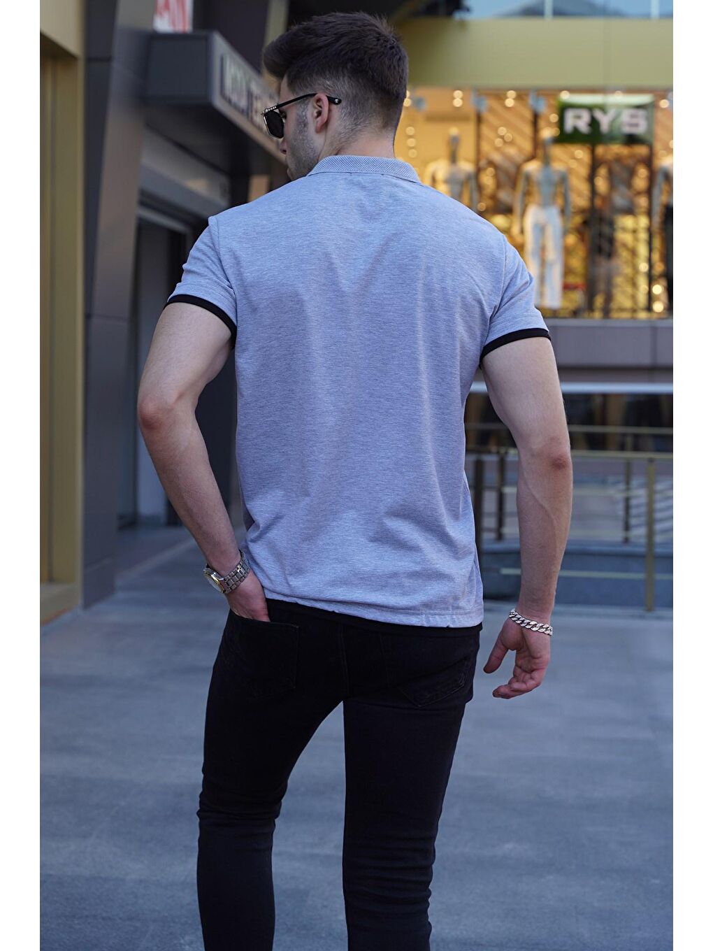 Gri Basic Polo Yaka Tişört 5885-1