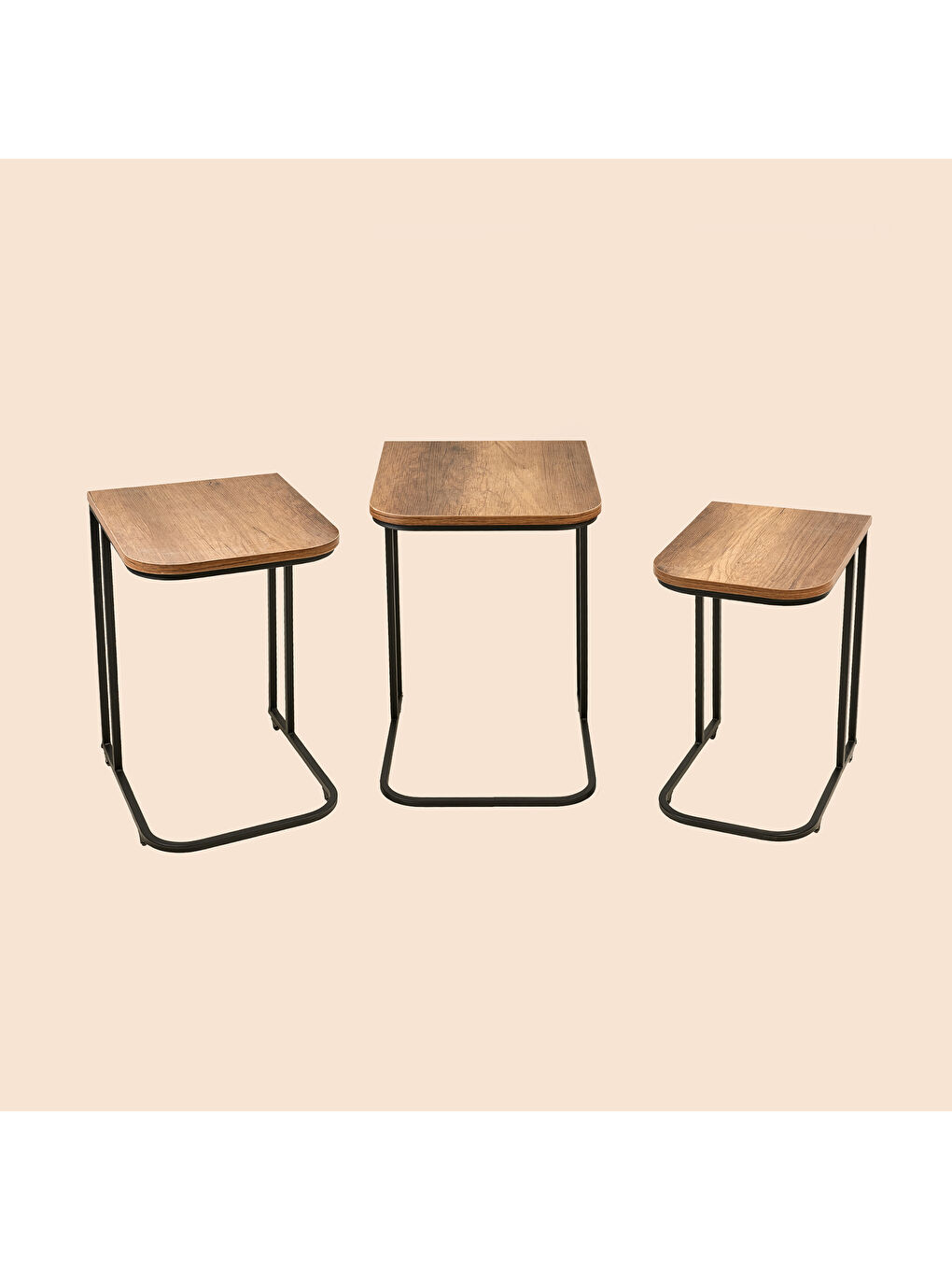 Kahverengi Metal Ayaklı Tekerlekli C Zigon Sehpa - Barok Ceviz - 62x48x41 cm-1