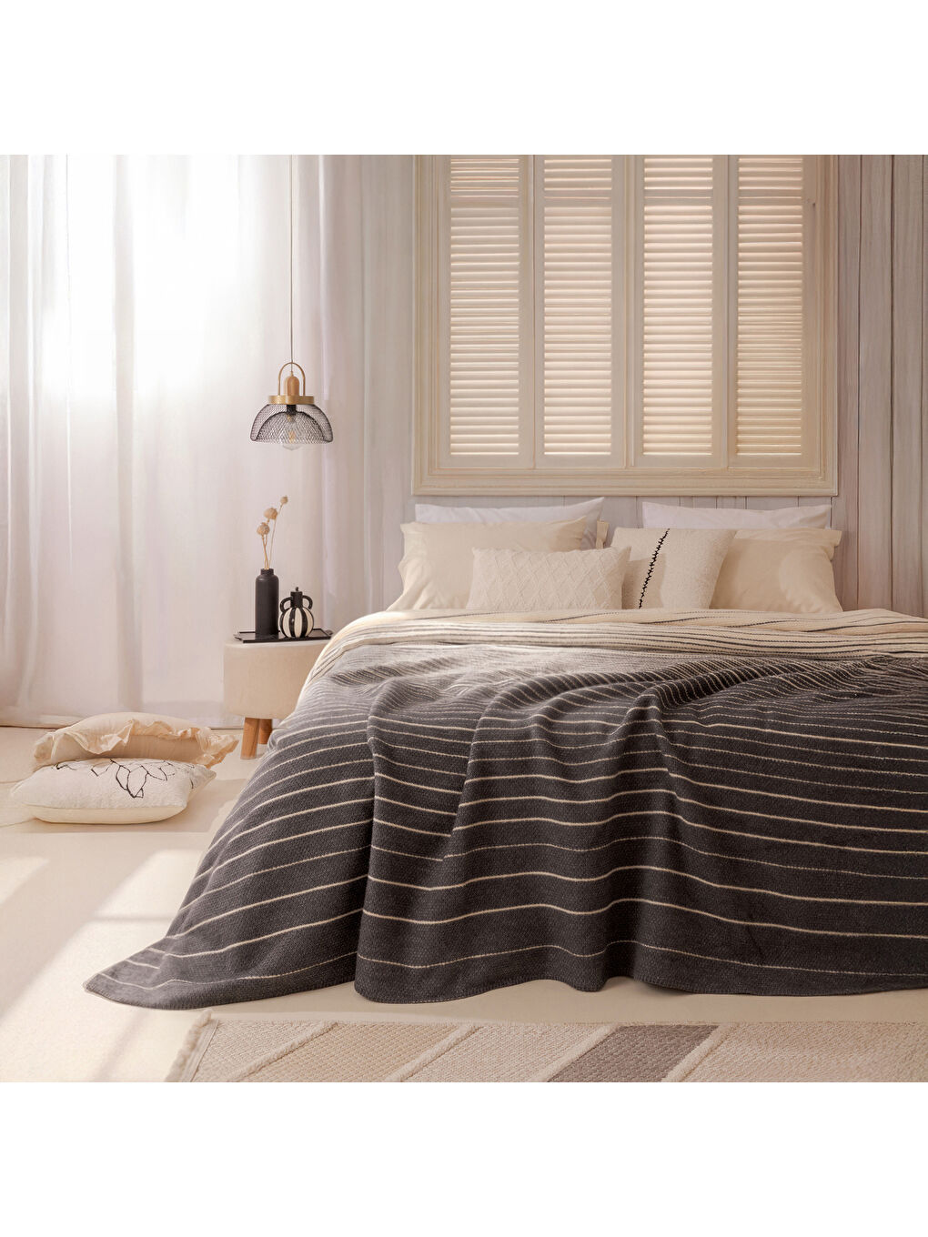 Soft Victor Pamuklu Tek Kişilik Battaniye - Antrasit - 150x200 cm