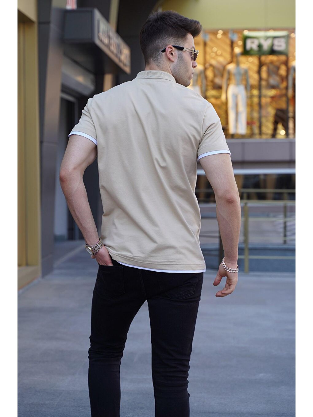 Madmext Bej Basic Polo Yaka Tişört 5885 - 1