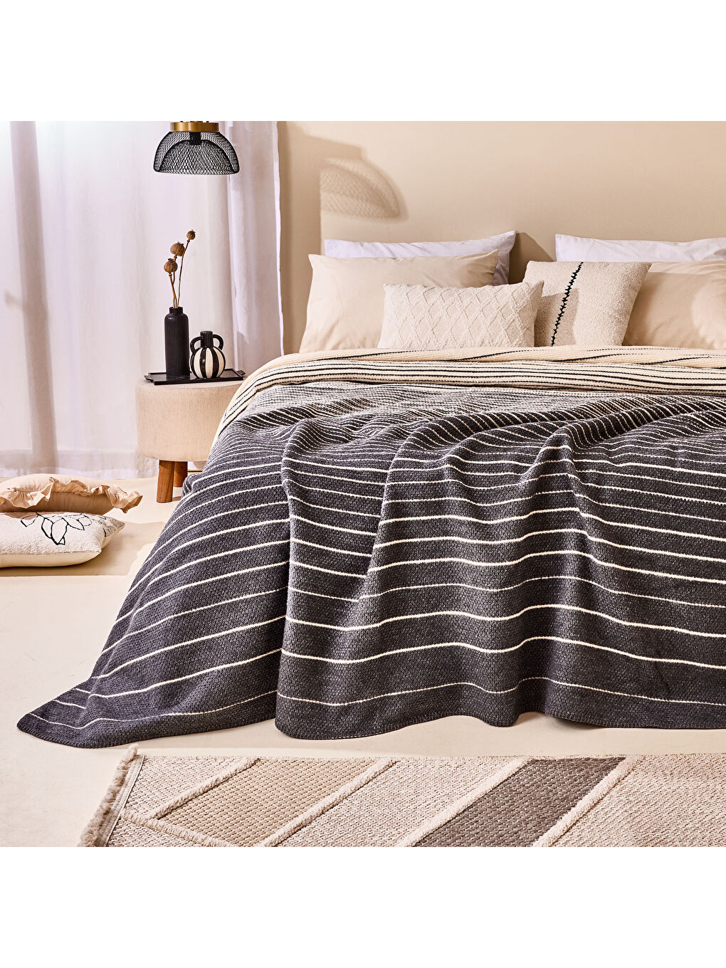 Soft Victor Pamuklu Tek Kişilik Battaniye - Antrasit - 150x200 cm-5