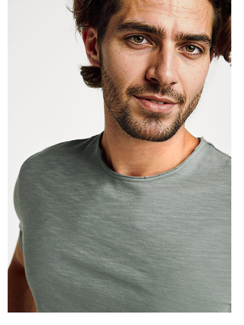 Erkek Antrasit Bisiklet Yaka Slub Tişört-5