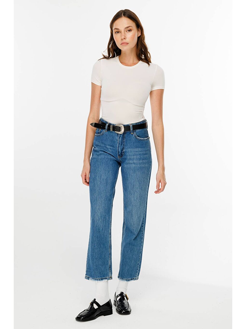 Premium Wide Leg Jean - Koyu Mavi-1