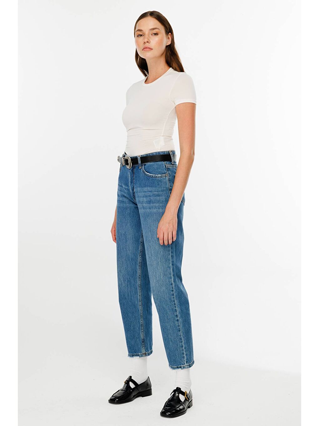 Premium Wide Leg Jean - Koyu Mavi-2