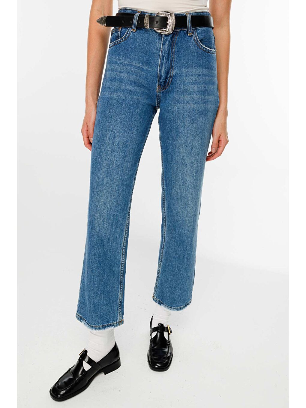 Premium Wide Leg Jean - Koyu Mavi-5