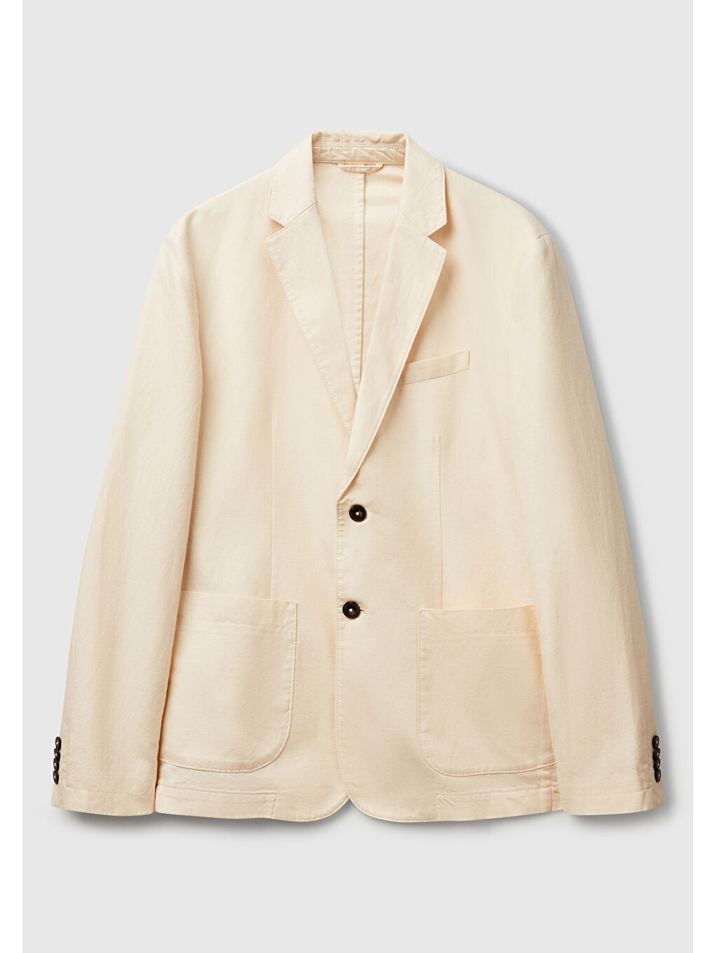 Erkek Bej Keten Karışımlı Biyeli Cep Detaylı Çift Düğmeli Blazer Ceket-1