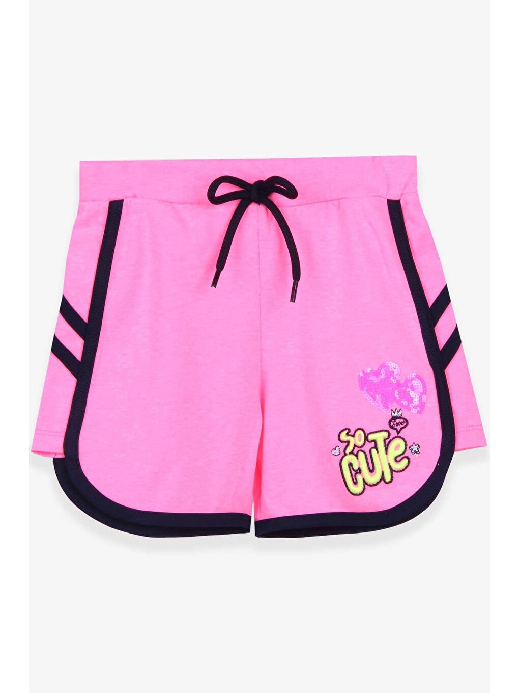 Kız Çocuk Şort Pullu Kalpli Neon Pembe (3-4 Yaş)