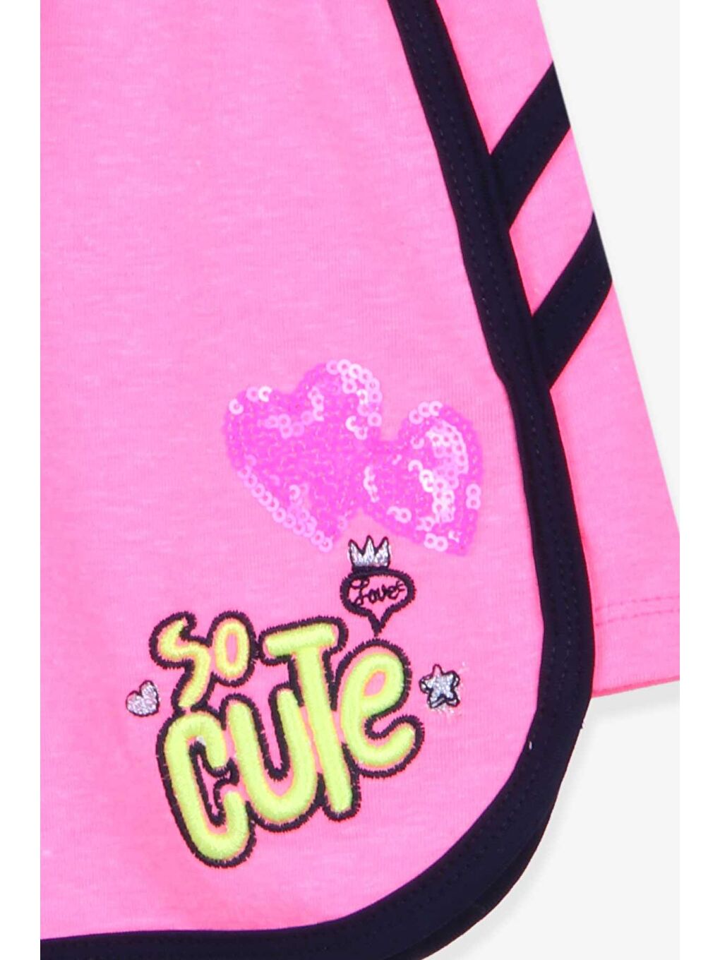 Kız Çocuk Şort Pullu Kalpli Neon Pembe (3-4 Yaş)-2