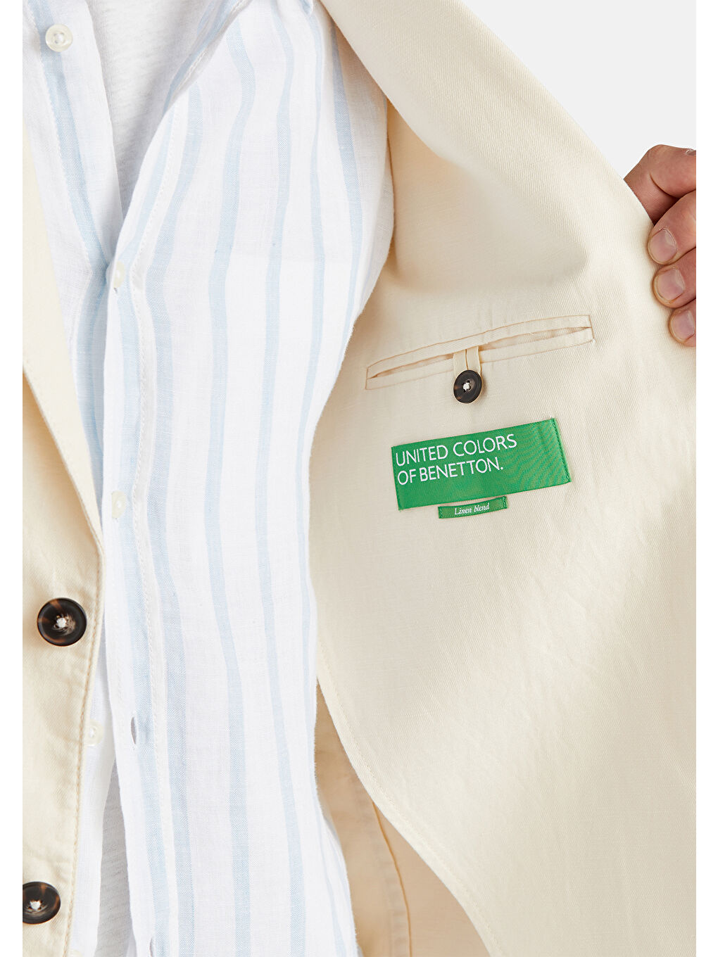 Erkek Bej Keten Karışımlı Biyeli Cep Detaylı Çift Düğmeli Blazer Ceket-5