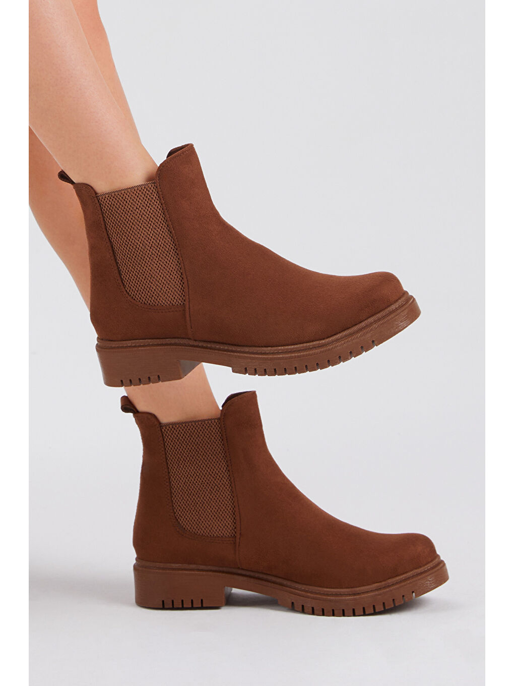 Kahverengi Kadın Taba Süet Rahat Kalıp Lastikli Bot