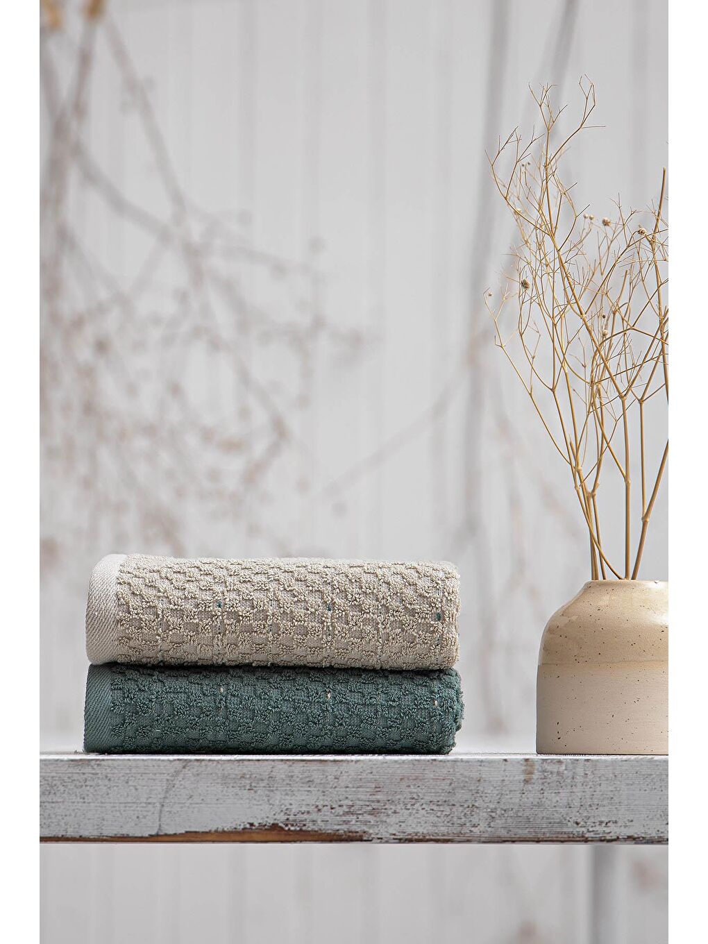 Parla 2'li Mutfak Havlusu %100 Pamuk  Bukle-Bukle Bej-Yeşil 50X70 Cm-6