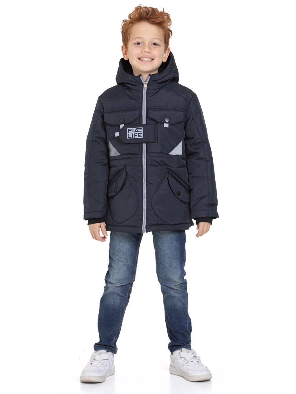 Lacivert Cepli Kapüşonlu Erkek Çocuk Mont 4223