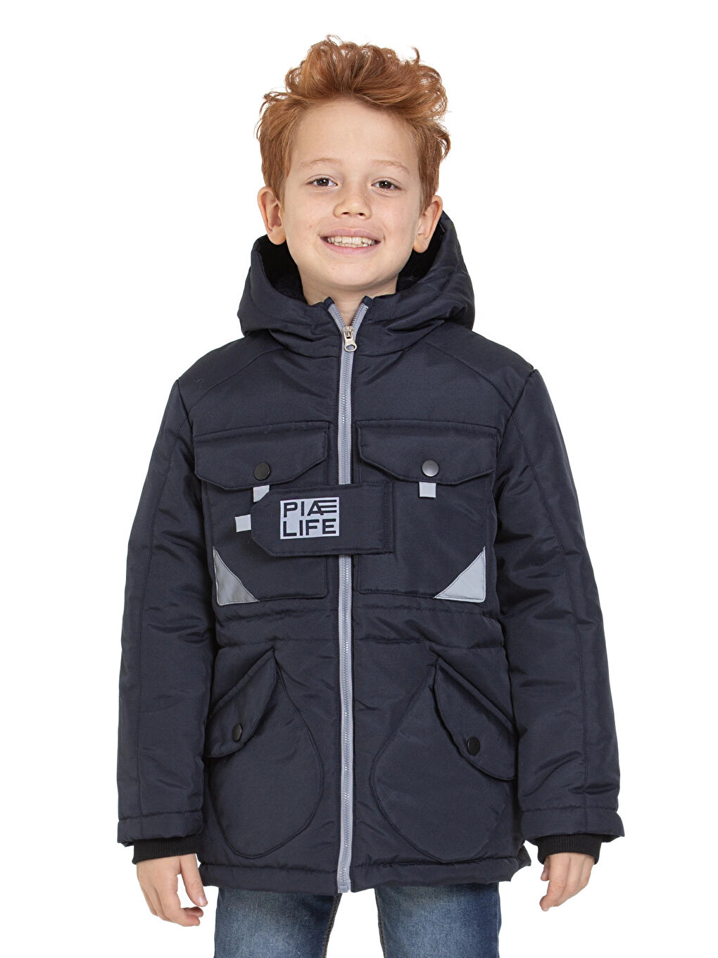 Lacivert Cepli Kapüşonlu Erkek Çocuk Mont 4223-2