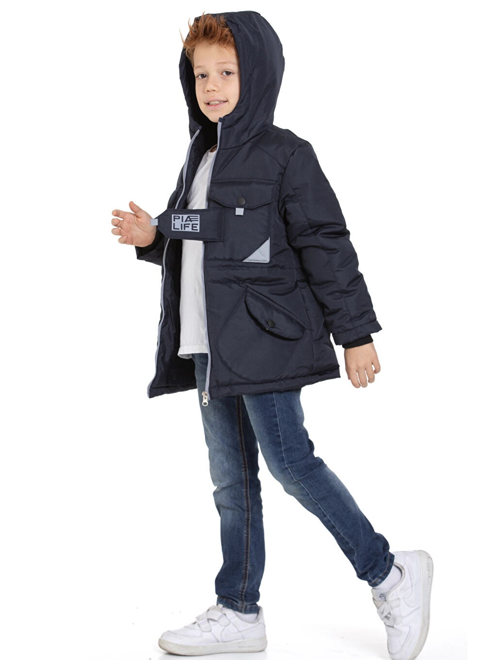 Lacivert Cepli Kapüşonlu Erkek Çocuk Mont 4223-3