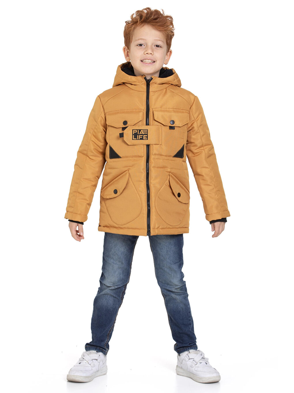 Sarı Cepli Kapüşonlu Erkek Çocuk Mont 4223