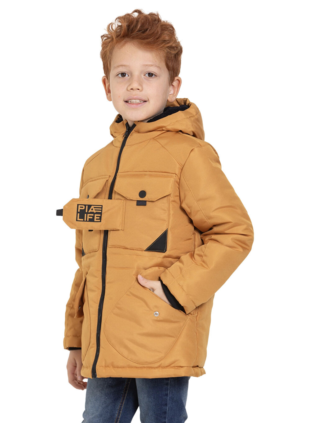 Sarı Cepli Kapüşonlu Erkek Çocuk Mont 4223-1