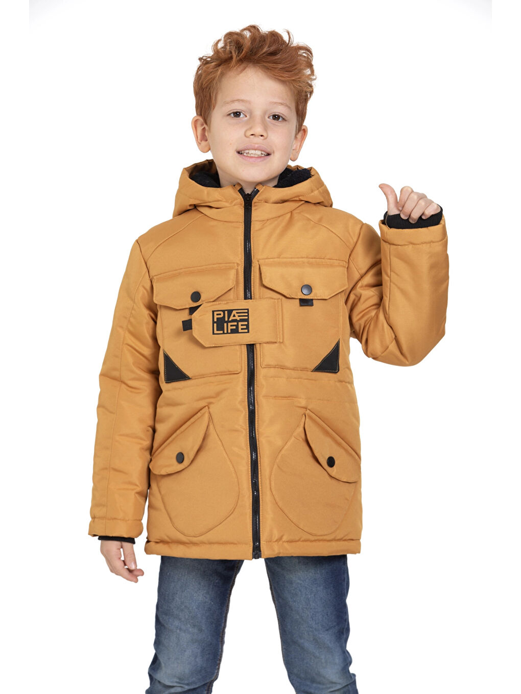 Sarı Cepli Kapüşonlu Erkek Çocuk Mont 4223-2