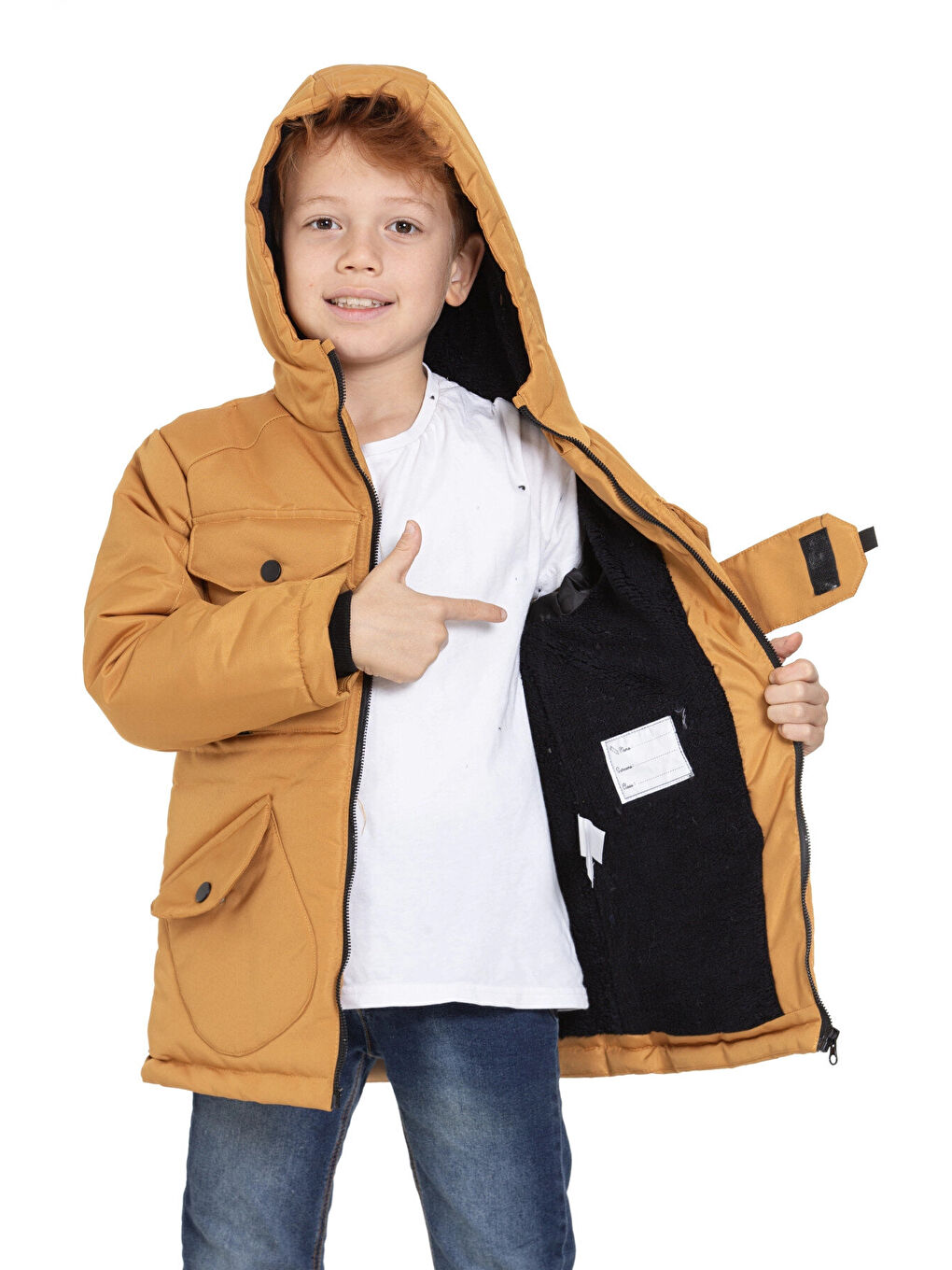 Sarı Cepli Kapüşonlu Erkek Çocuk Mont 4223-3