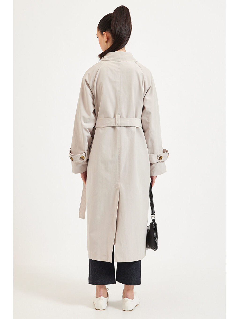 Bej Önden Düğmeli Trençkot - Taş-5
