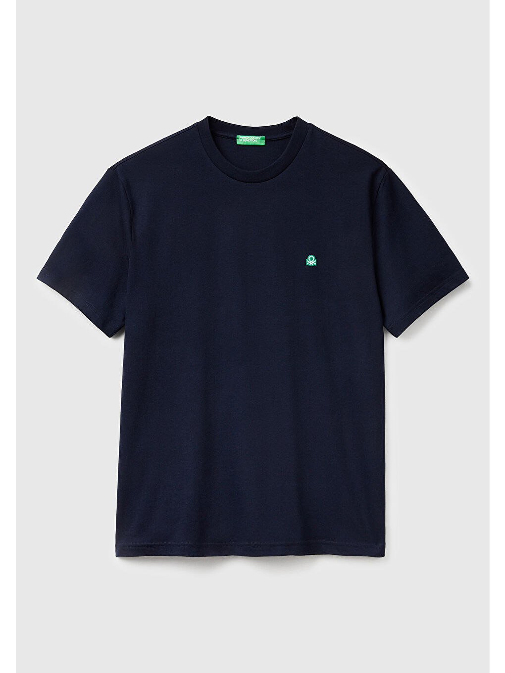 Erkek Lacivert  100 Pamuk Benetton Logolu Bisiklet Yaka %100 Pamuk Tişört-1